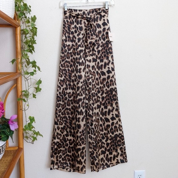 superdown Pants - NWT superdown Leopard Print Wide Leg Pants silky and long small